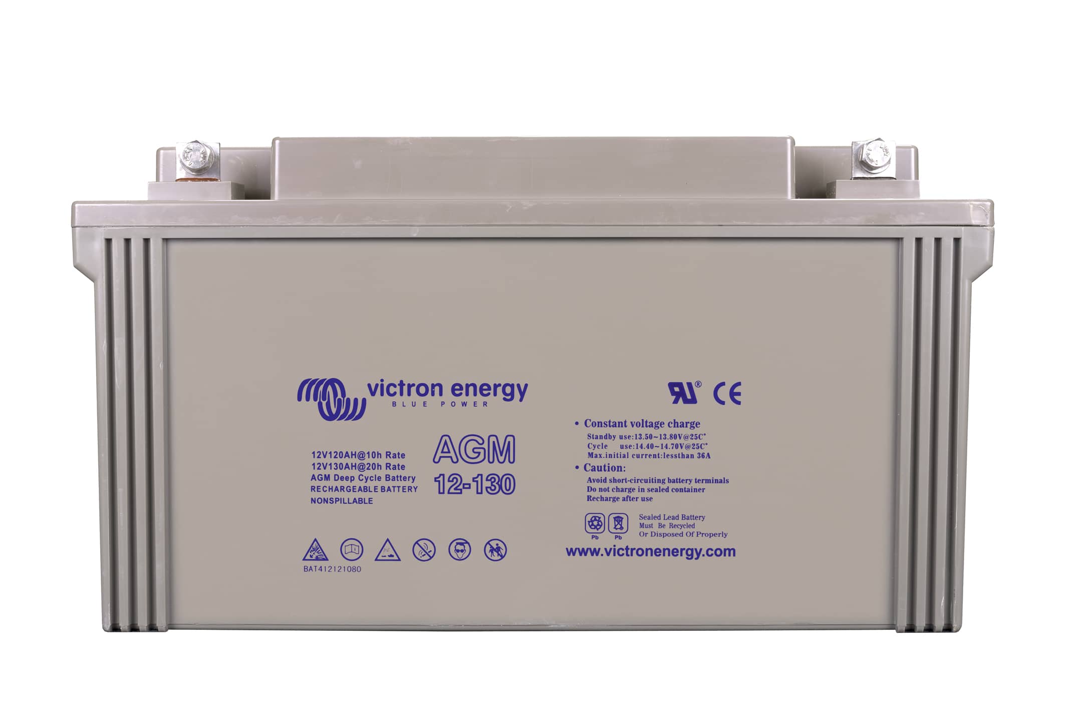 12V 130Ah AGM Deep Cycle Battery (front) thumbnail